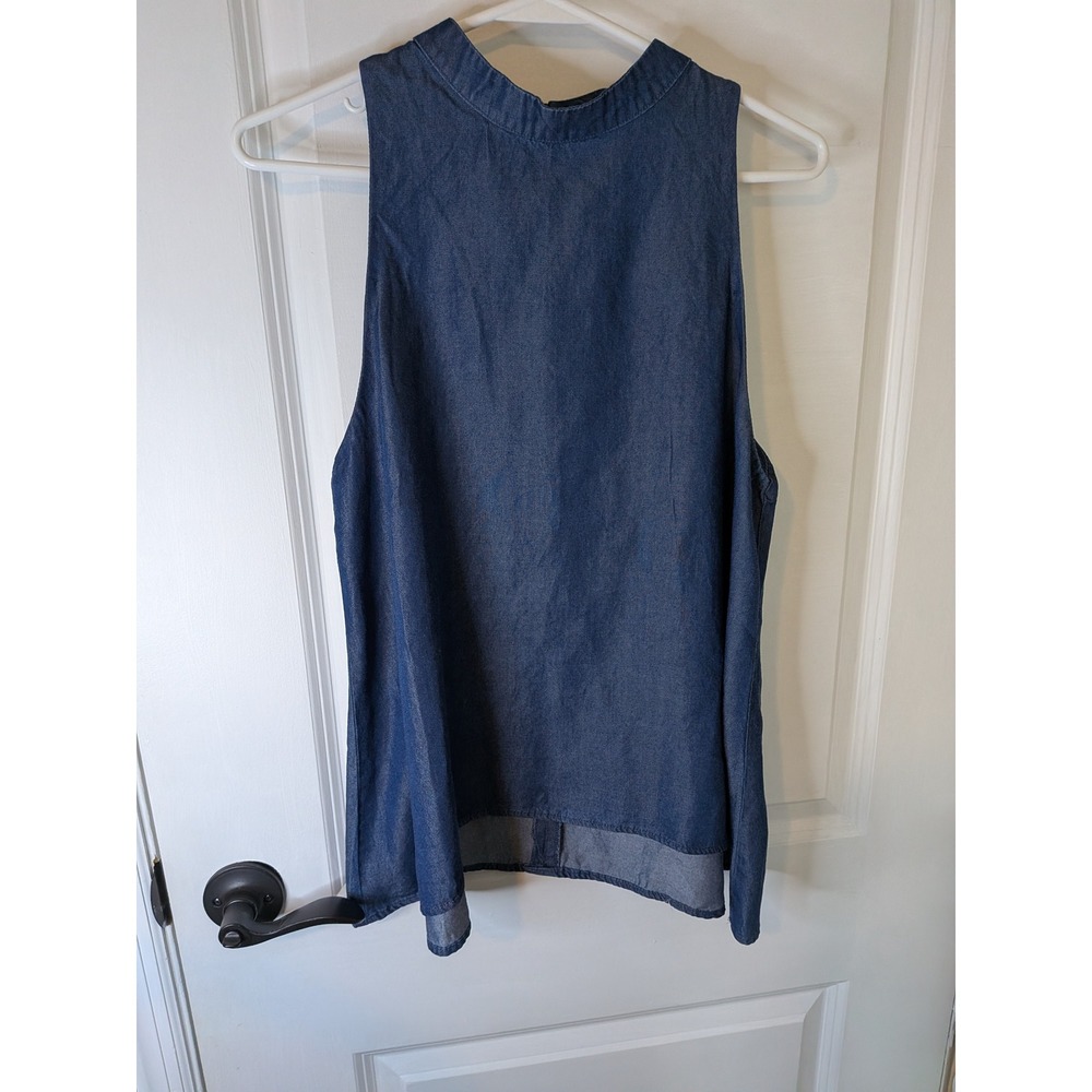Artisan NY Womens Blue Tencel Chambray Sleeveless High Neck Keyhole Tank Top S